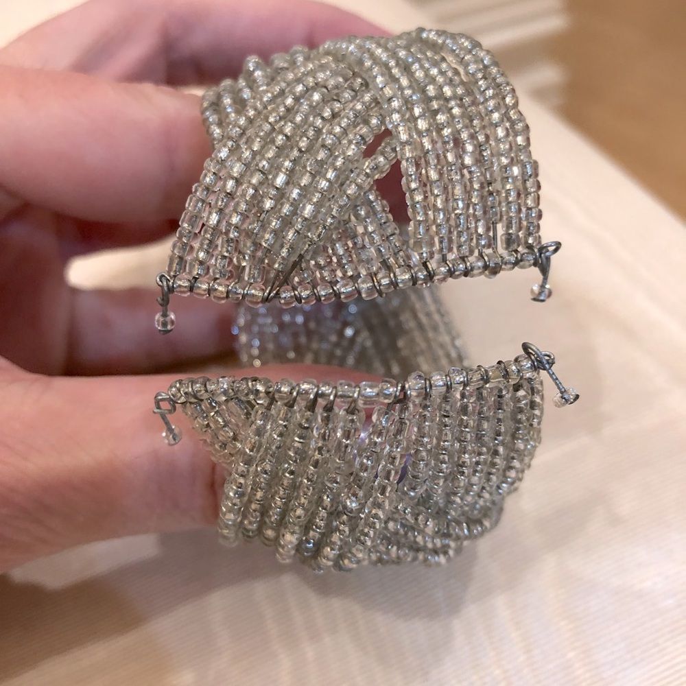 Silver Seed Bead Cuff Bracelet - Picture 6 of 13